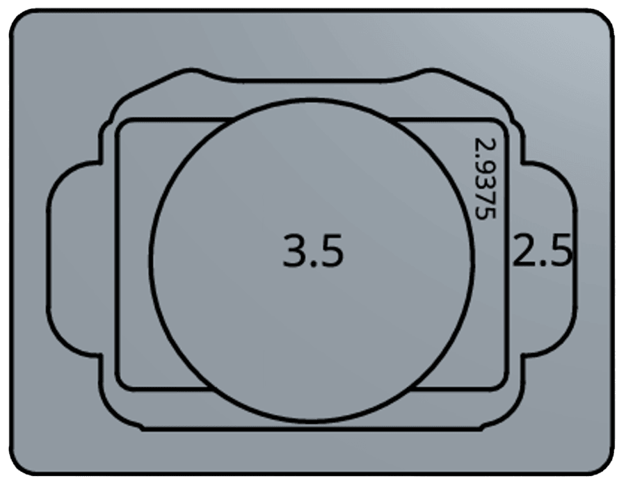 Top-view CAD drawing of a foam pocket with overlapping contours and dimension labels.