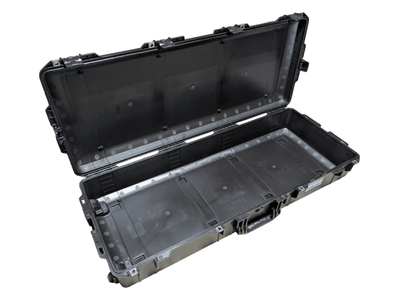 Open injection molded case shell