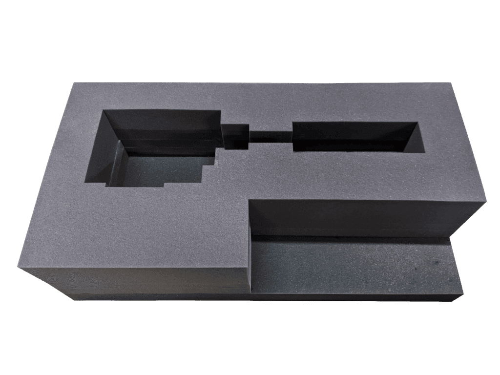 Gray foam insert with stepped pockets and long recesses