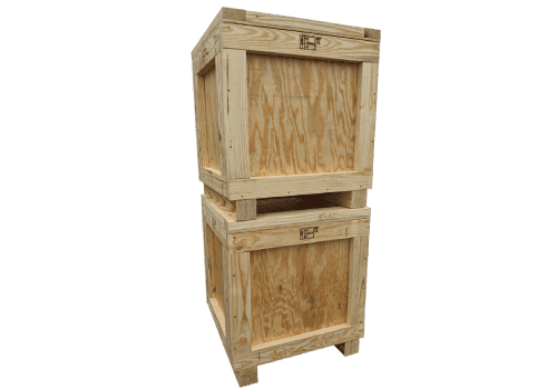 Two wood shipping crates stacked together