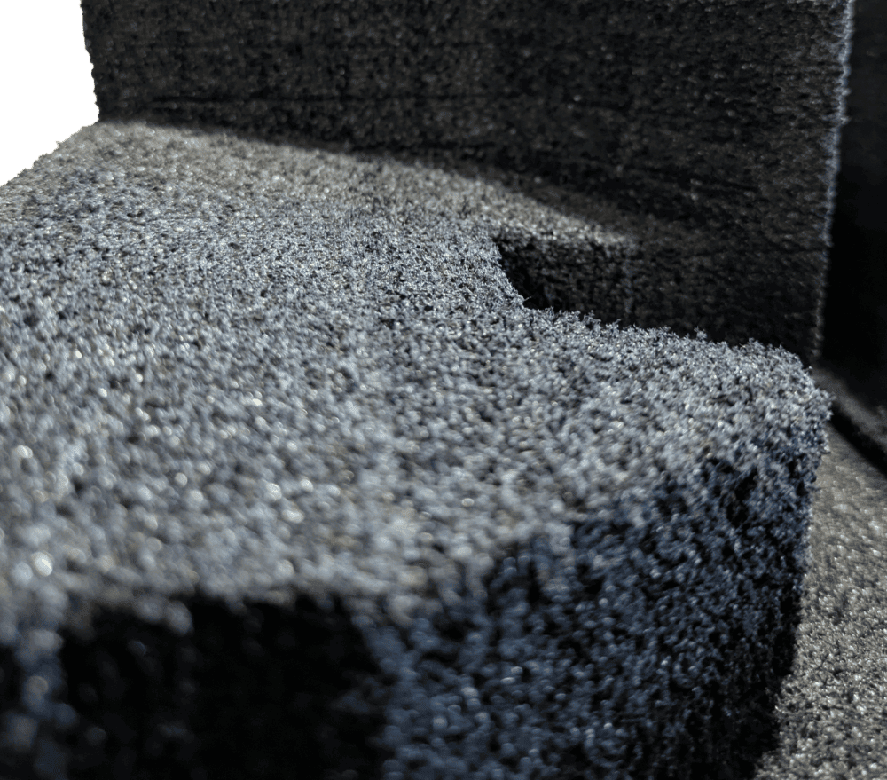 Close-up of a shaped foam pocket with an angled support surface