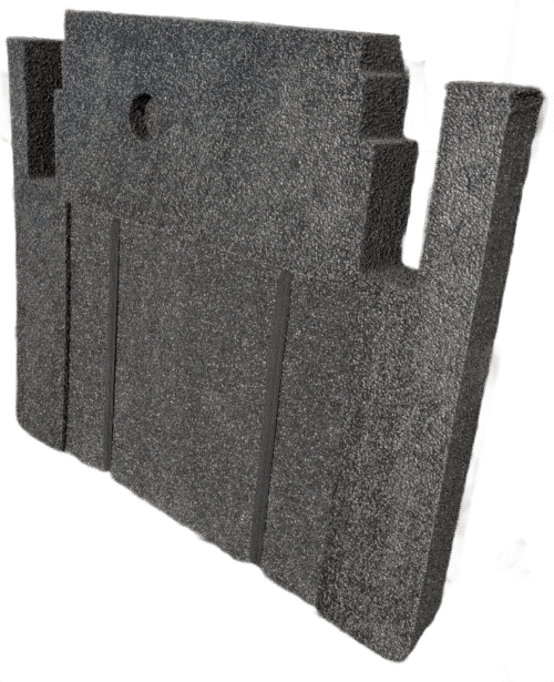 Isometric of fully assembled lid foam with elastic strapping