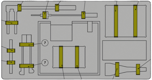 3D model of custom foam showing 15 elastic strap positions